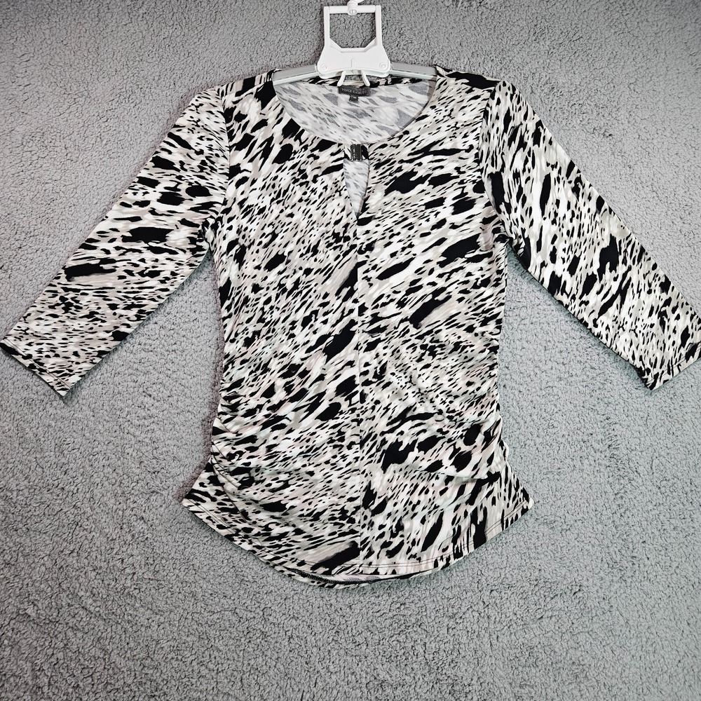 Vince Camuto Top Womens Medium Keyhole Neck Abstract Print Pleated Side - M